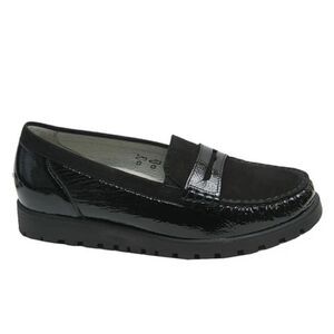 Waldlaufer Eliza Hegli Black Patent Suede Combi Leather Comfort Loafers Size 7.5
